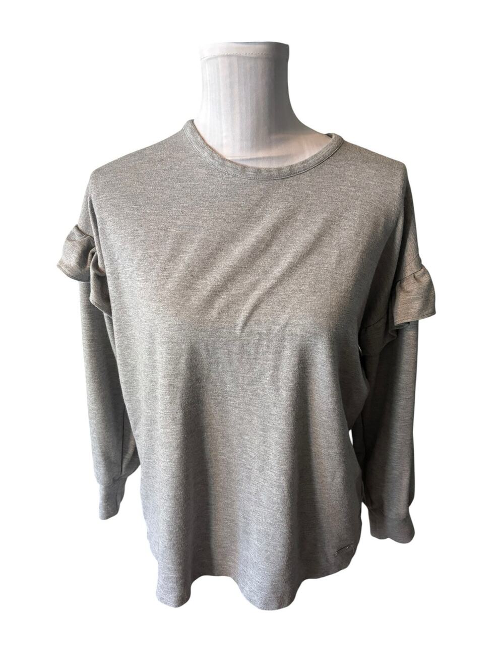 Nine West Gray Sweatshirt Shoulder Ruffle Size M